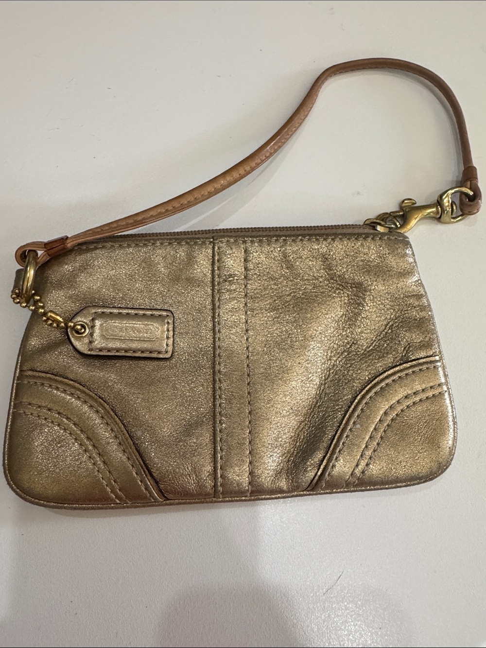 Metallic Gold Coach Wristlet Clutch - Women's Small Bag